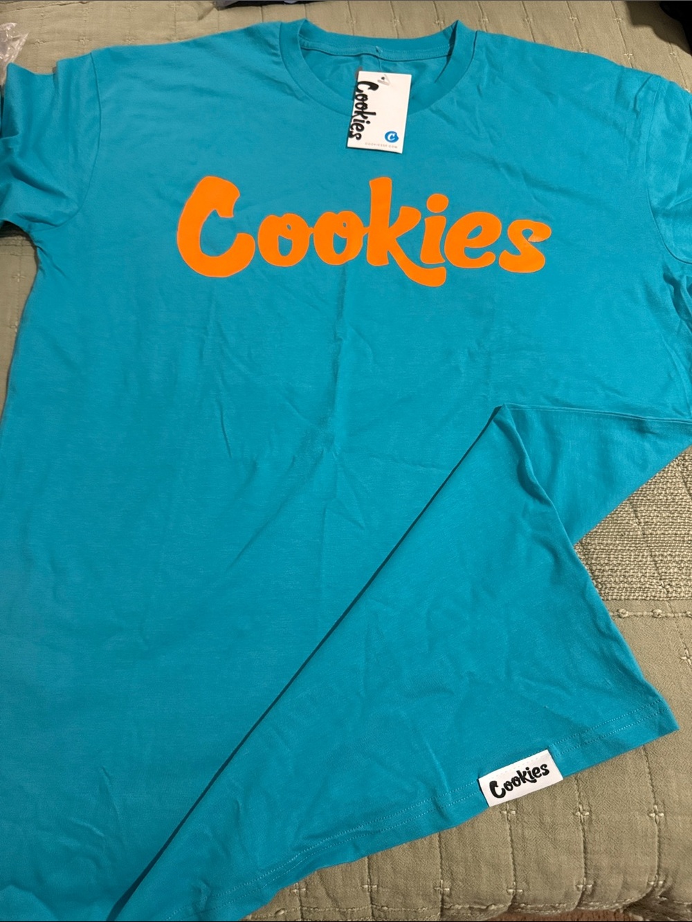 Cookies men’s Teal T-Shirt with Orange Logo size XL NWT